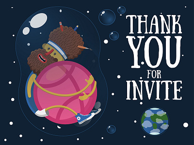 Dribble Thanks debut dribbble illustration space thanks