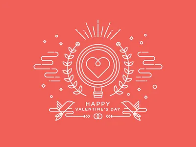 Happy Valentine's Day ballon bird heart icon laurel line art love romantic valentine
