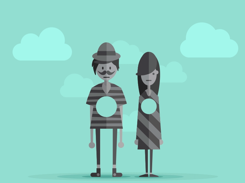 Love in Williamsburg animation characters clouds flat hearts man vector woman