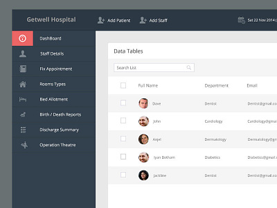 DashBoard Hospital dashboard flat design hospital management medicine ui