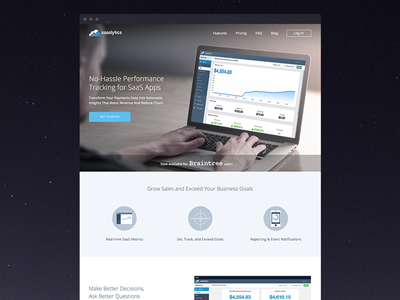 Saaslytics Landing Page analytics analytics dashboard braintree dashboard landing page responsive saaslytics web web design