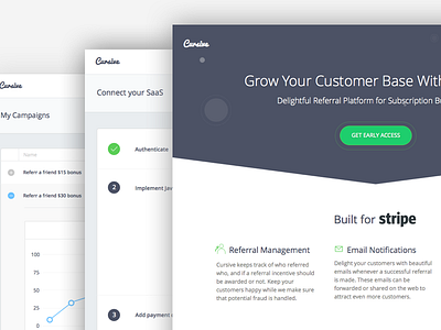 Cursive.io app flat landing page referrals saas stripe ui ux web app