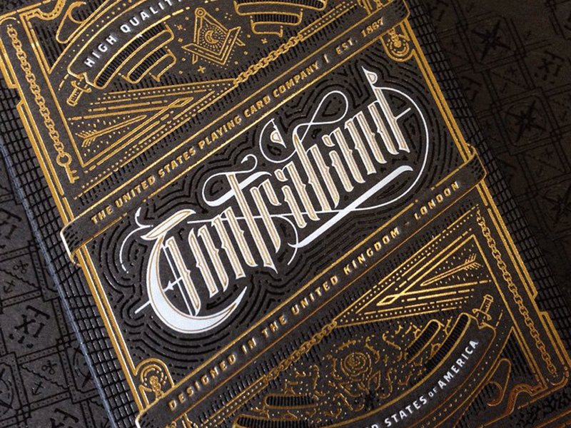 Contraband Close Up And Joker ace compass engraving foil gold letterpress mason playing cards secret vintage