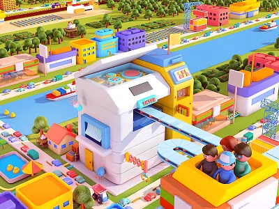 Miniature city(WIP) 3d c4d cinema4d city clay colorful low miniature poly town toy