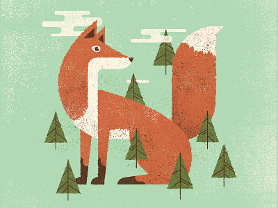 Fox clouds fox illustration texture trees