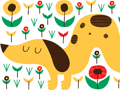 sniff dog floral flowers illustration pattern sniff weiner dog