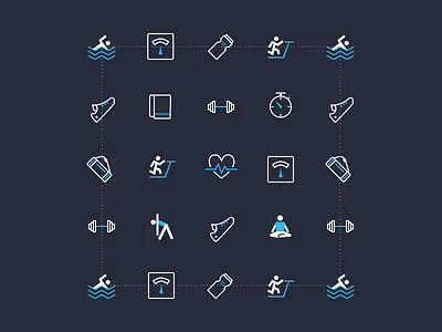 Get out & move! aerobics fitness gym bag line icons pattern shoe sketch swimming treadmill water bottle weights yoga