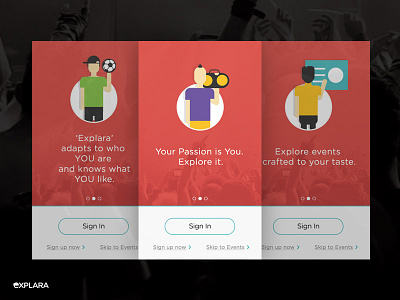 Intro Screens - Explara mobile app 17seven android app design explara.com iphone app design mobile mobile user interface design ui design user experience