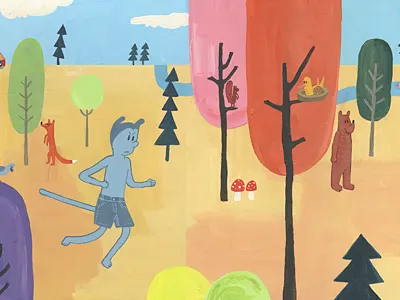 Detail, book spread, acrylics childrens books painting
