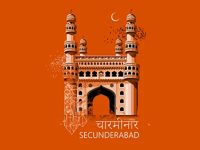 Charminar charminar hindi hyderabad moon orange secunderabad vector