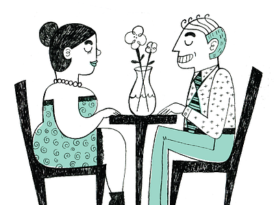 date night black date dining illustration ink people teal