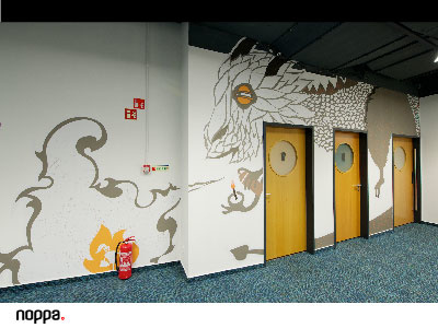 Viacom office Budapest, wall design dragon graphic wall design