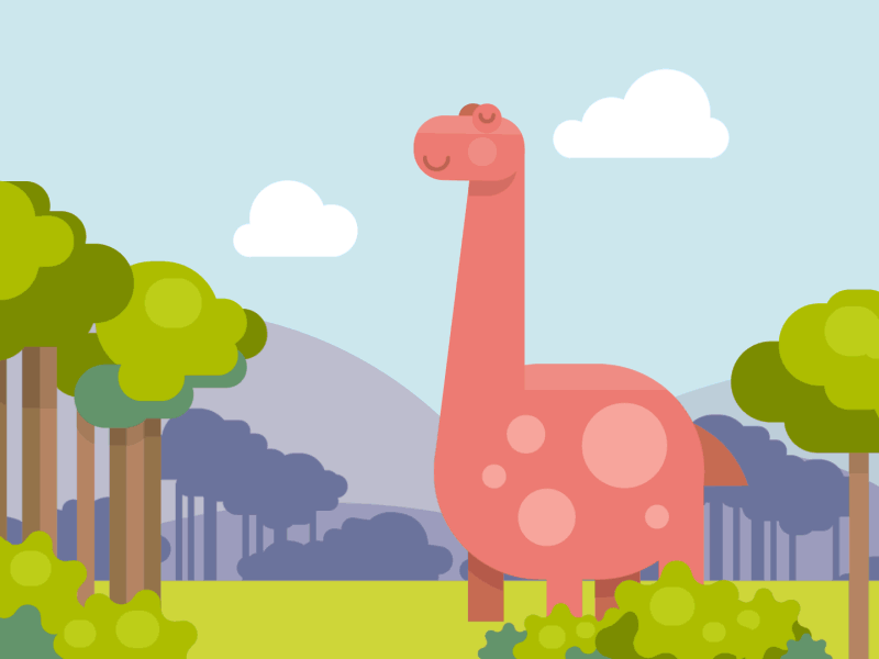 Dino ancient cheerful chew clouds dinosaur flat funny gif jurassic trees willi