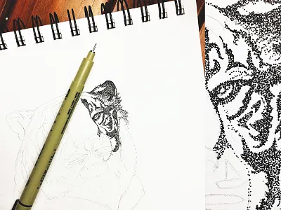 Stippling art cat drawing illustration stippling tiger traditional