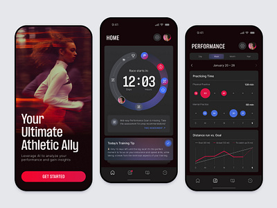 AI Performance Coach aerobic ai android app chart clean countdown dark mode dashboard dataviz design fitness infographics ios mobile running sport ui ux workout