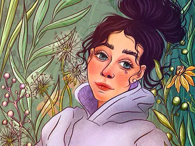 spring girl design flovers girl in flovers herbs ill illustration procreate spring обложка