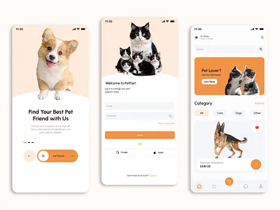 Pet Care Mobile App app app design clean design mobile mobile design pet pet adaption pet app pet care pet clinic pet tags pet tracking pets tracking ui ui design