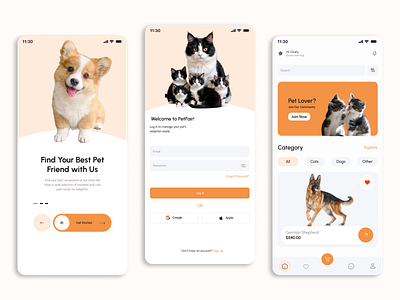 Pet Care Mobile App app app design clean design mobile mobile design pet pet adaption pet app pet care pet clinic pet tags pet tracking pets tracking ui ui design