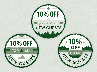 Discount Sticker Concepts badge emblem mark coaster beer mat discount sale promo evergreen forest treeline tree icon iconography kanuga letterpress texture mountain north carolina retro vintage round circle star sticker label