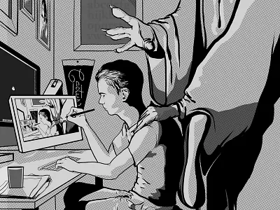 Exercise black and white digital halftone illustration insomnia kevin layshock shadow sketch warmup