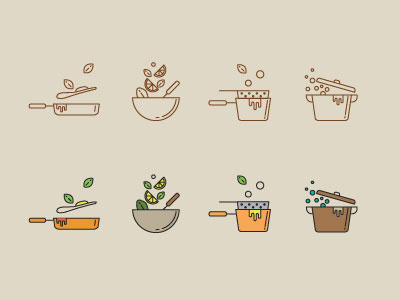 Cooking Techniques Icon Set colored cooking food fry icons outline pan salad