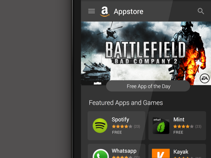 Amazon Appstore Homescreen amazon android apps appstore cards darkmode design mobile presentation recommendation ui ux