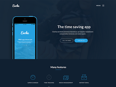 Web app landing page app blue dark icons landing page mobile app web app