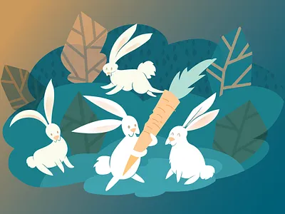 Bunnies blue bunny carrot forest illustration orange tree