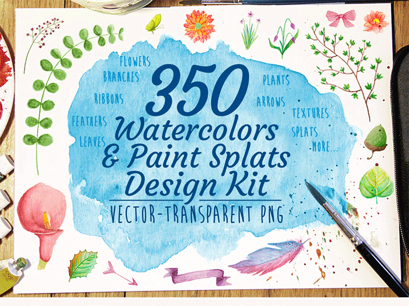 Watercolor, Paint Splat and Texture Kit background brushes cherry blossom feather floral flowers logo texture textures watercolor wedding invitations