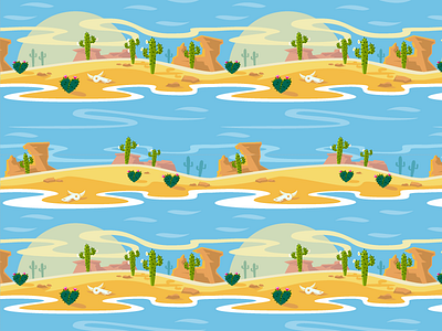 Desert Love Pattern arid butte cactus desert fabric illustration pattern repeat rocks skull southwest textile