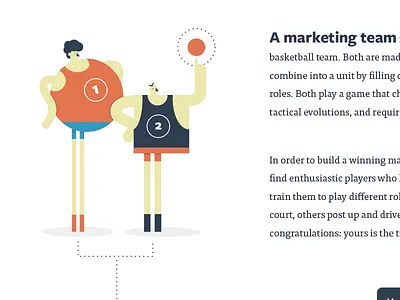 Marketing All-Stars basketball characters design flat illustration infographic layout print simple typography