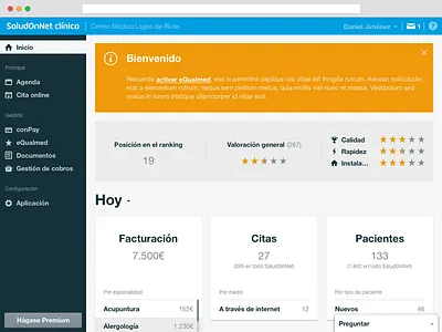 Clinic Manager app appointments blue clinic invoice orange organize patients ratings service today web