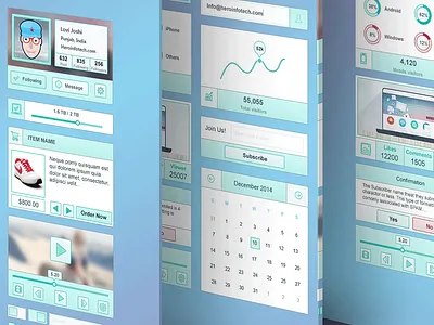 Clean & light Gradient UI Kit For Free To Use free to use gradient light light colors profile psd ui kit widgets