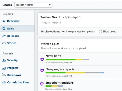 Epics progress reports charts data viz