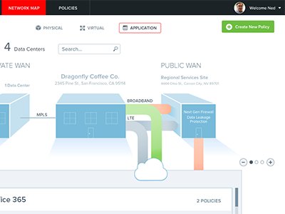 Cloudgenix Network Map app app design application drop down flat logout nav nav bar navigation settings web app