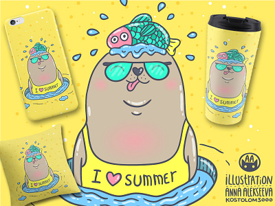 Summer Seal cartoon case character design drawing illustration iphone mug seal tee tshirt vector