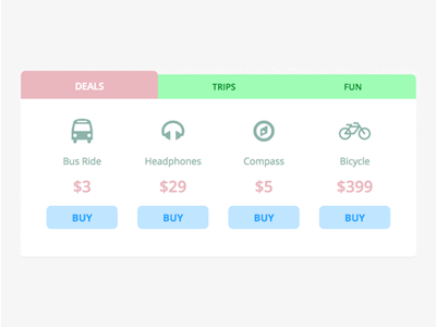 Deal Picker css flexbox html icons layout transportation ui