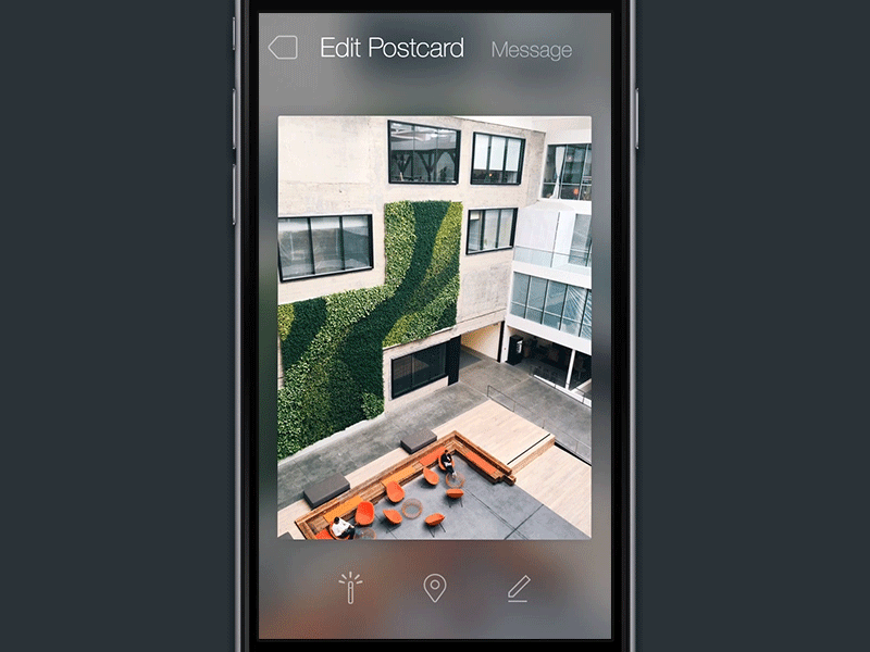 Postcard App 3d animation card flip form gif ios iphone message motion prototype