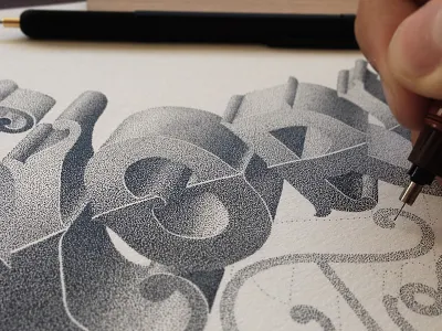 Work, in progress handlettering illustration ink lettering pointillism stippling typographie typography