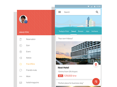 hottel - hotel reservation app android app card card ui cards hotel hottel material material design menu mobile travel