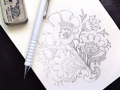 Papercut flowers sketch flowers folk illustration pancil sketch