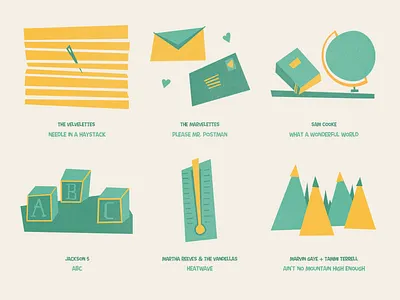 Mini Song Challenge 50s book globe illustration letter motown mountain music retro song soul vintage