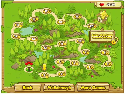 Jim loves Mary 2 2d arcade flash forest game glade hillock lodge map message track trees