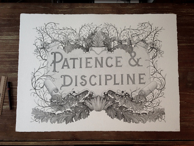 Patience & Discipline handlettering illustration ink lettering pointillism stippling typographie typography