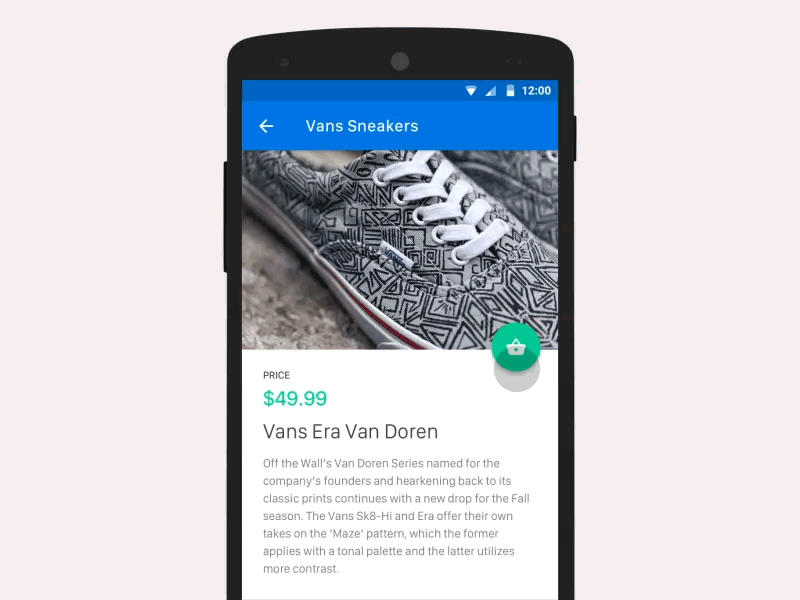 Product purchase transition android animation button fab modal product purchase transition vans