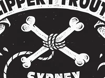 'SLIPPERY TROUTS' Shirt / Pocket Design black and white bones hand drawn illustration logo pocket retro rope screenprint stipple t shirt typography