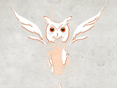 Hunting Owl animal art gray illustration orange owl vector
