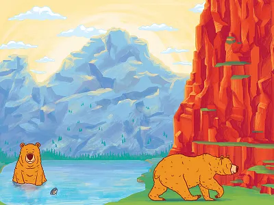 Wild About Bears Illustrations - Wide animal bears cave drawing fun grizzly illustration invite kids landscape mountain nature