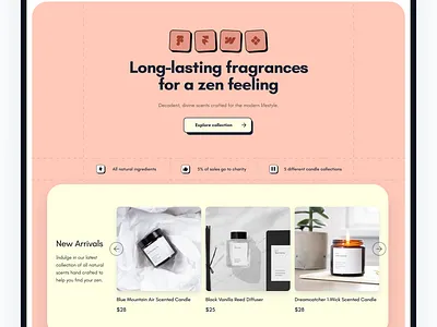 Serenity by Jan branding. candles ecommerce hero section landing page serenity by jan ui design