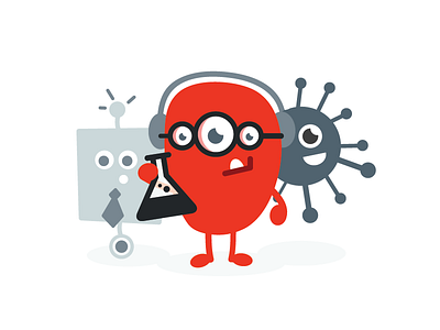 science monsters beaker flat headphones illustration molecule monsters retro robot science vector